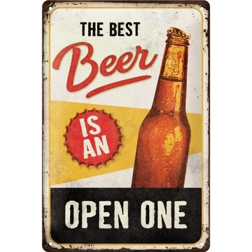 Nostalgic Art Medium Sign 20x30cm Metal Wall Decor The Best Beer Is An Open One