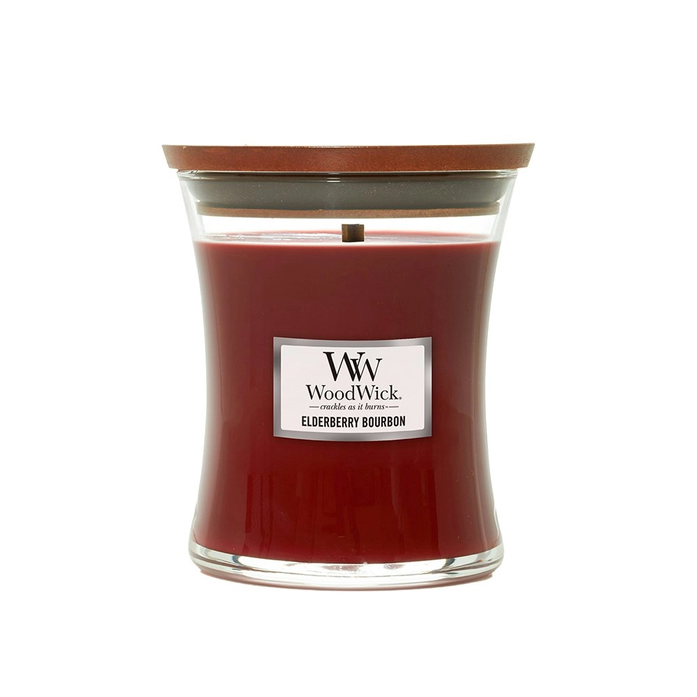 WoodWick 274g Scented Fragrance Soy Wax Candle Elderberry Bourbon Medium Red