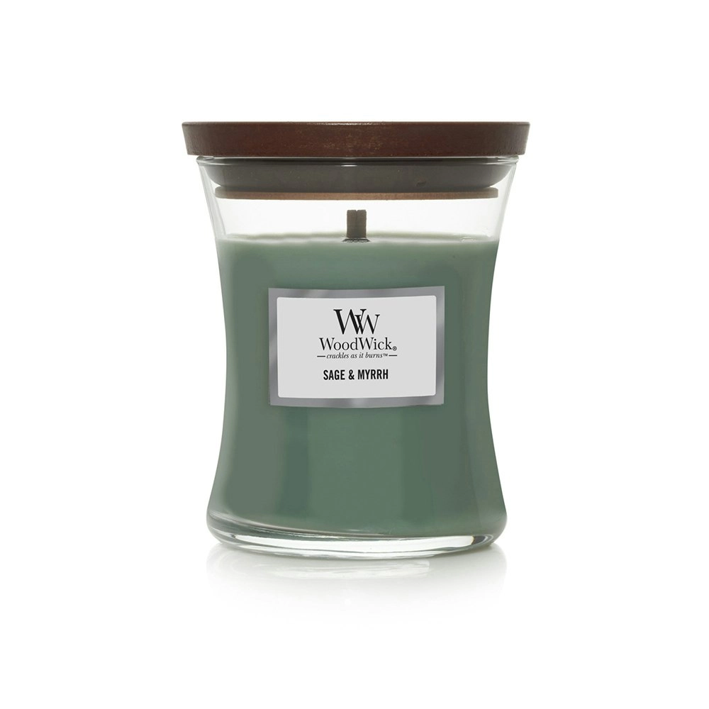 WoodWick 274g Scented Home Fragrance Soy Wax Candle Sage & Myrrh Medium Green