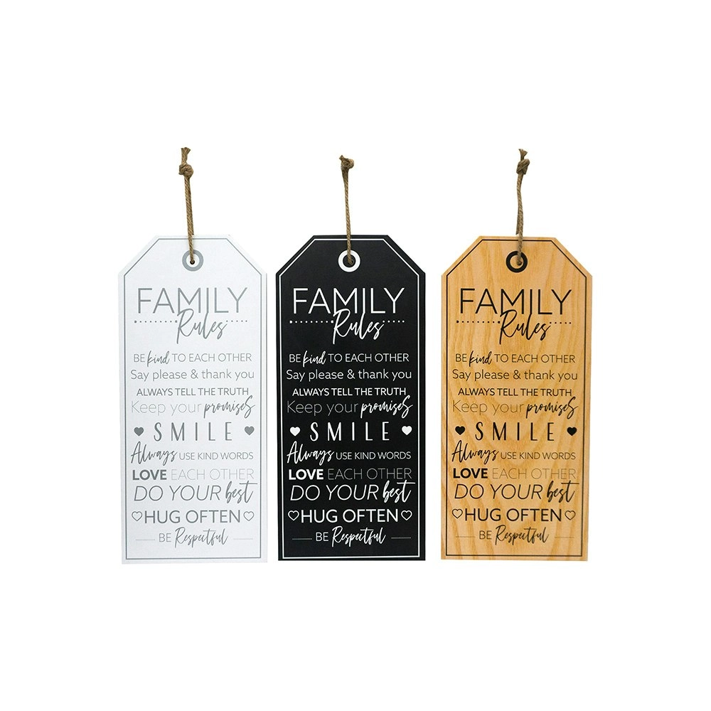 3x Unigift Family Rules 22x55cm Plaque Assorted Home/Lounge Decor Wall Art