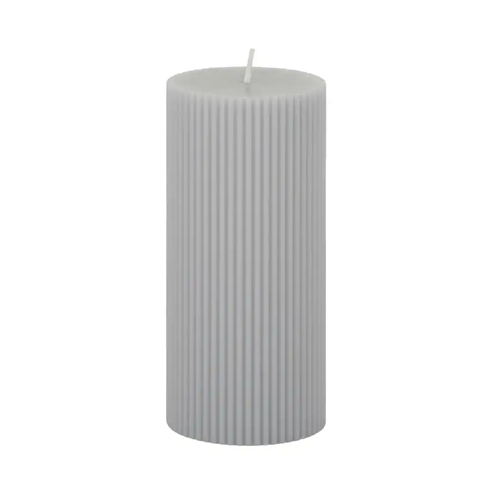 Assemble Grey Ribbed Pillar Candle Single Wick 15cm Grey Bathroom/Bedroom Decor