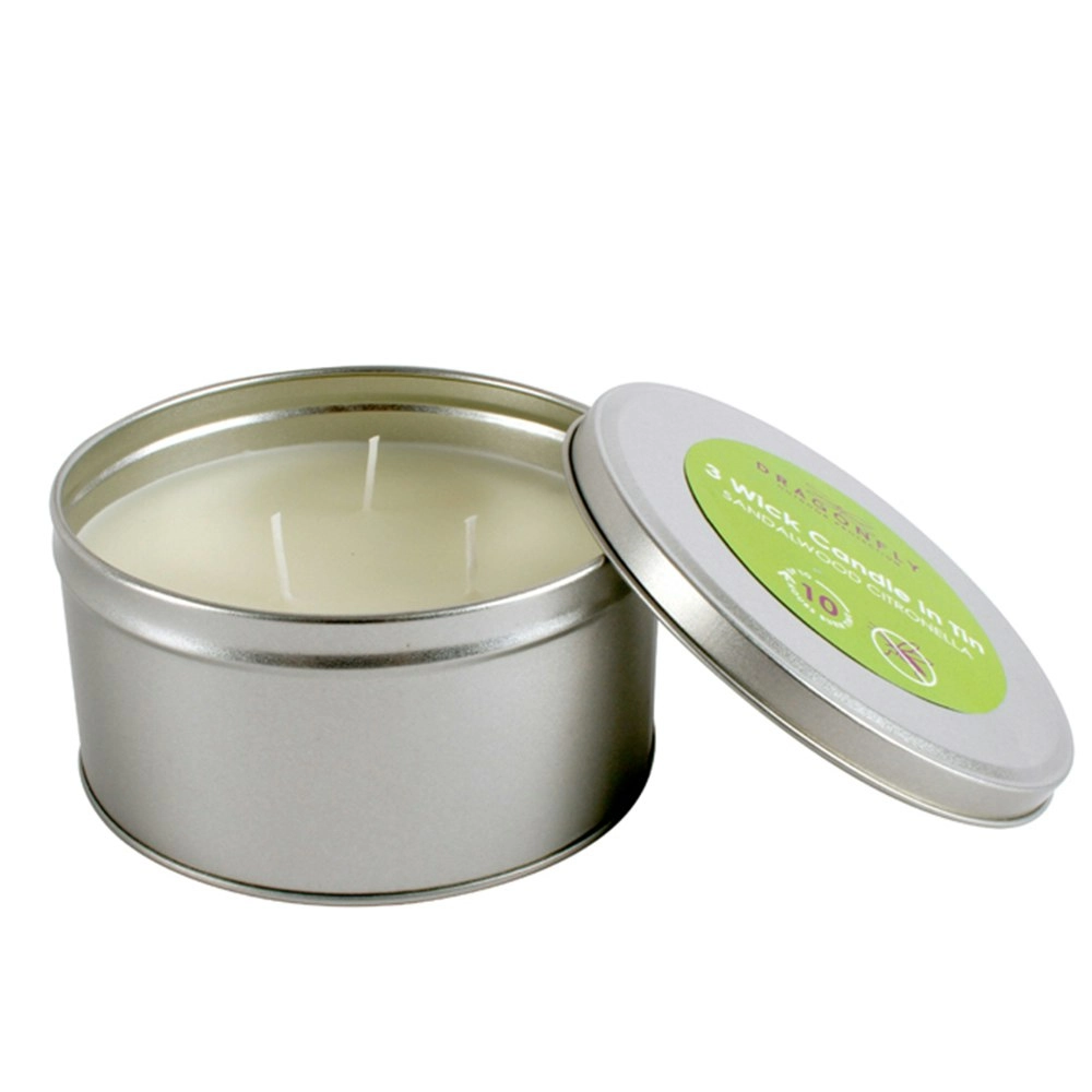 Dragonfly 3-Wick Sandalwood Citronella 14cm Wax Candle in Tin Home Fragrance