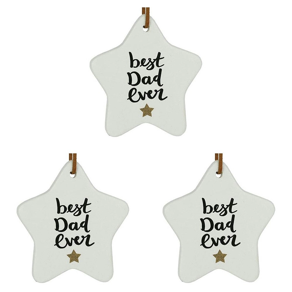 3x Ceramic Hanging 8x9cm Star Best Dad Ever w/ String Ornament Home/Office Decor