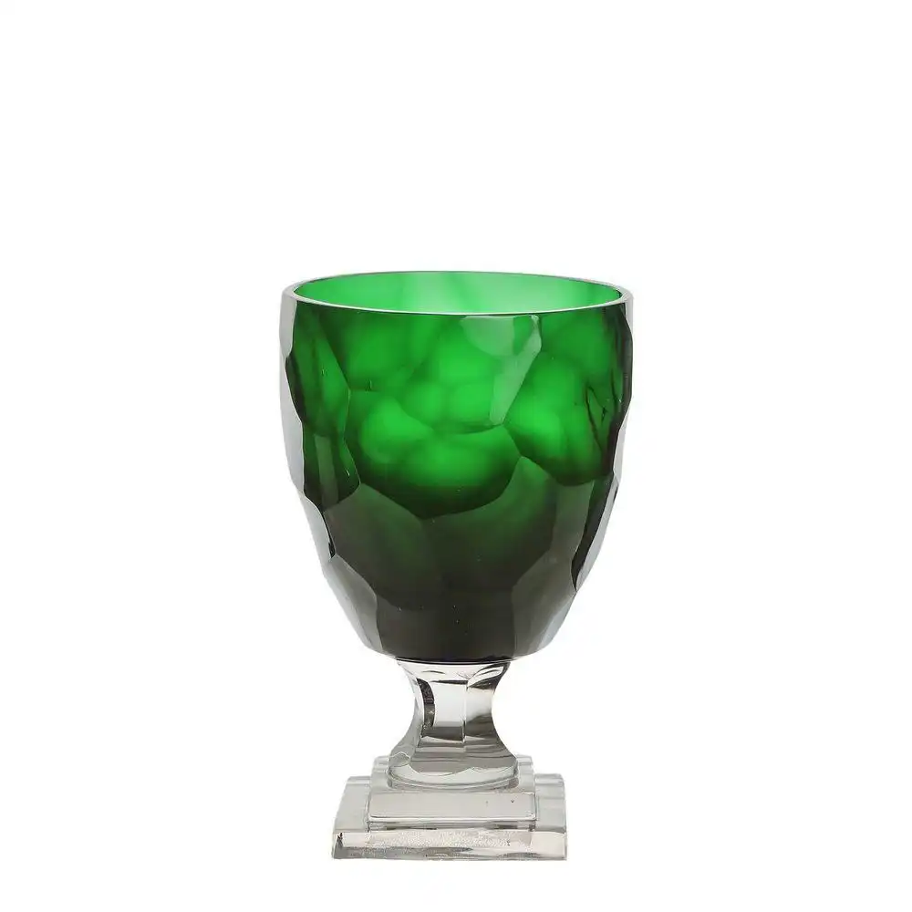 Belle Emeryl Glass Urn Flower Vase Small 17cm Plant Holder Tabletop Decor Green