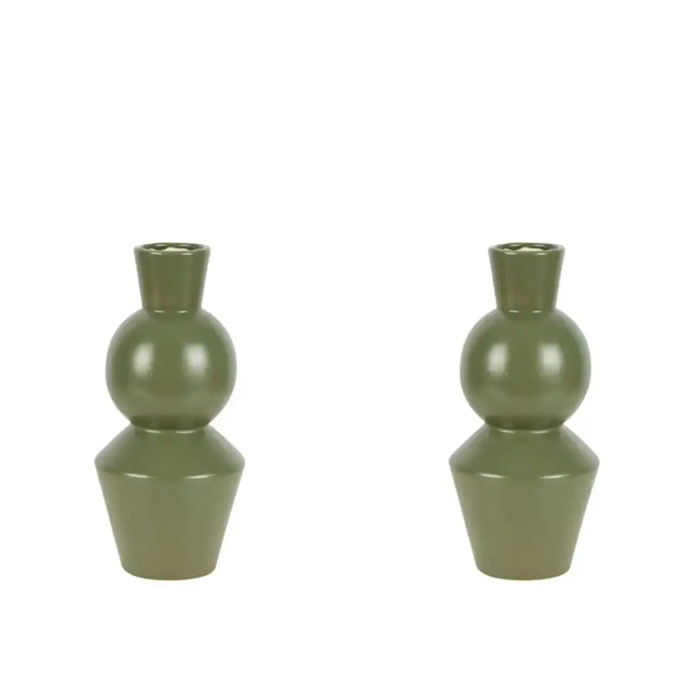 2x Belle Assane Porcelain Flower Vase 25cm Plant Holder Tabletop Decor Olive