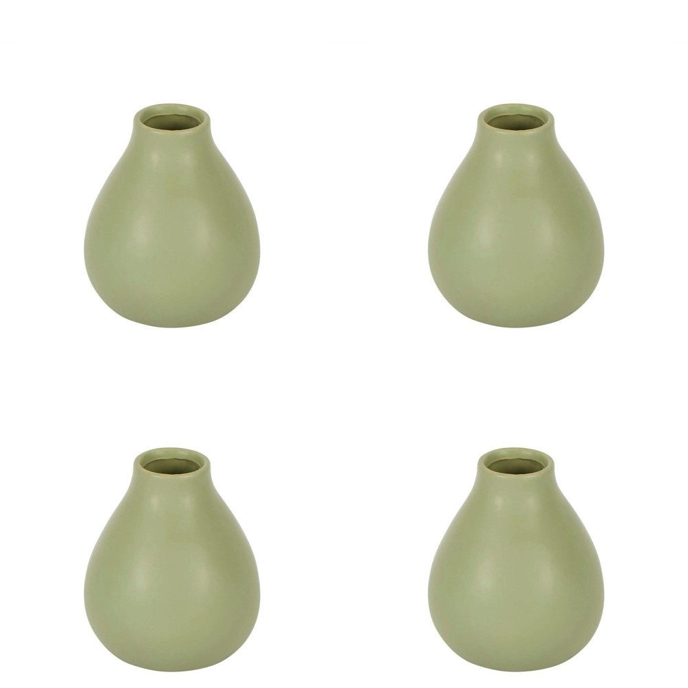 4x Belle Freyja Bud Stoneware Flower Vase Sml 13cm Plant Holder Accent Green