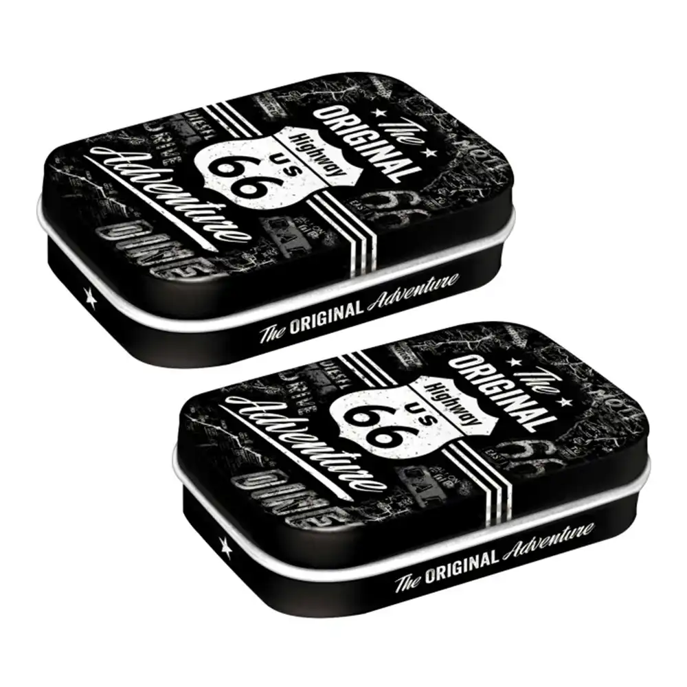 2x Nostalgic Art 6cm Metal Tin Mint Box Route 66 Adventure Fresh Breath Candy