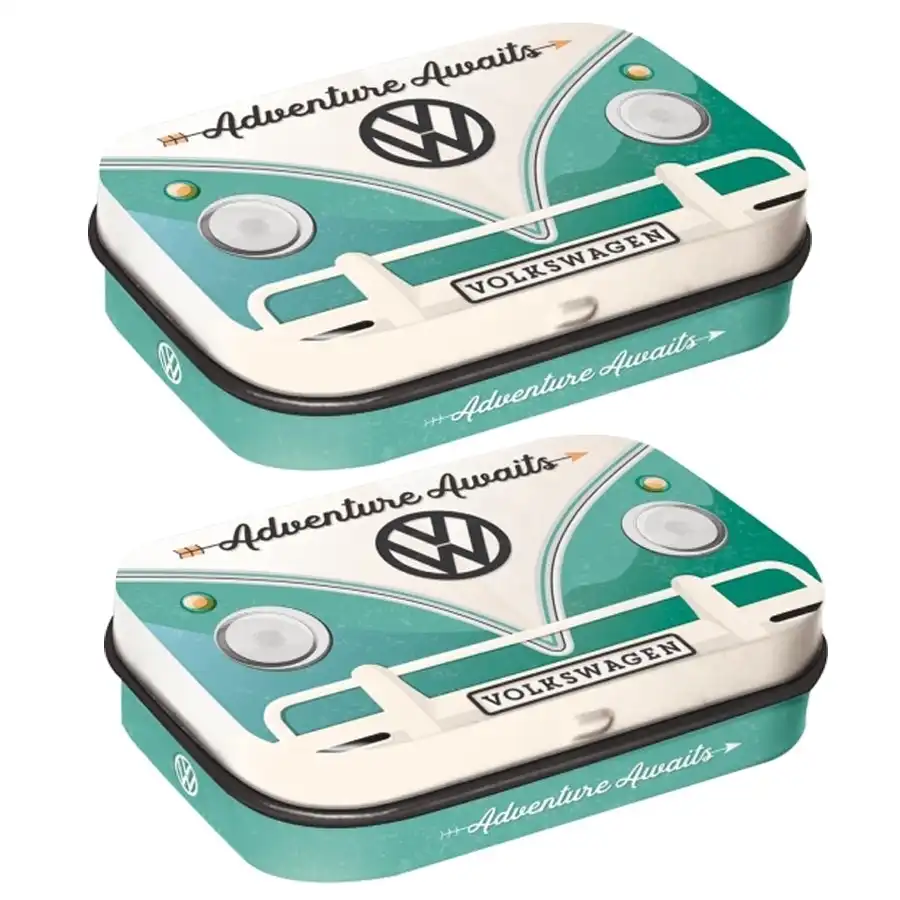 2x Nostalgic Art 6cm Mint Tin Box VW Bulli Adventure Awaits Fresh Breath Candy