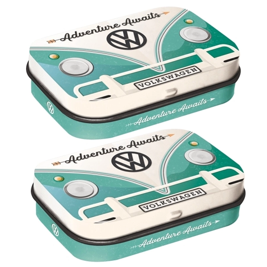 2x Nostalgic Art 6cm Mint Tin Box VW Bulli Adventure Awaits Fresh Breath Candy