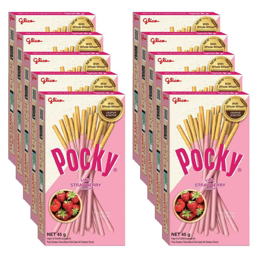 10x Pocky Strawberry Flavour Dipped Sticks Japanese Sweet Biscuit Snack 45G