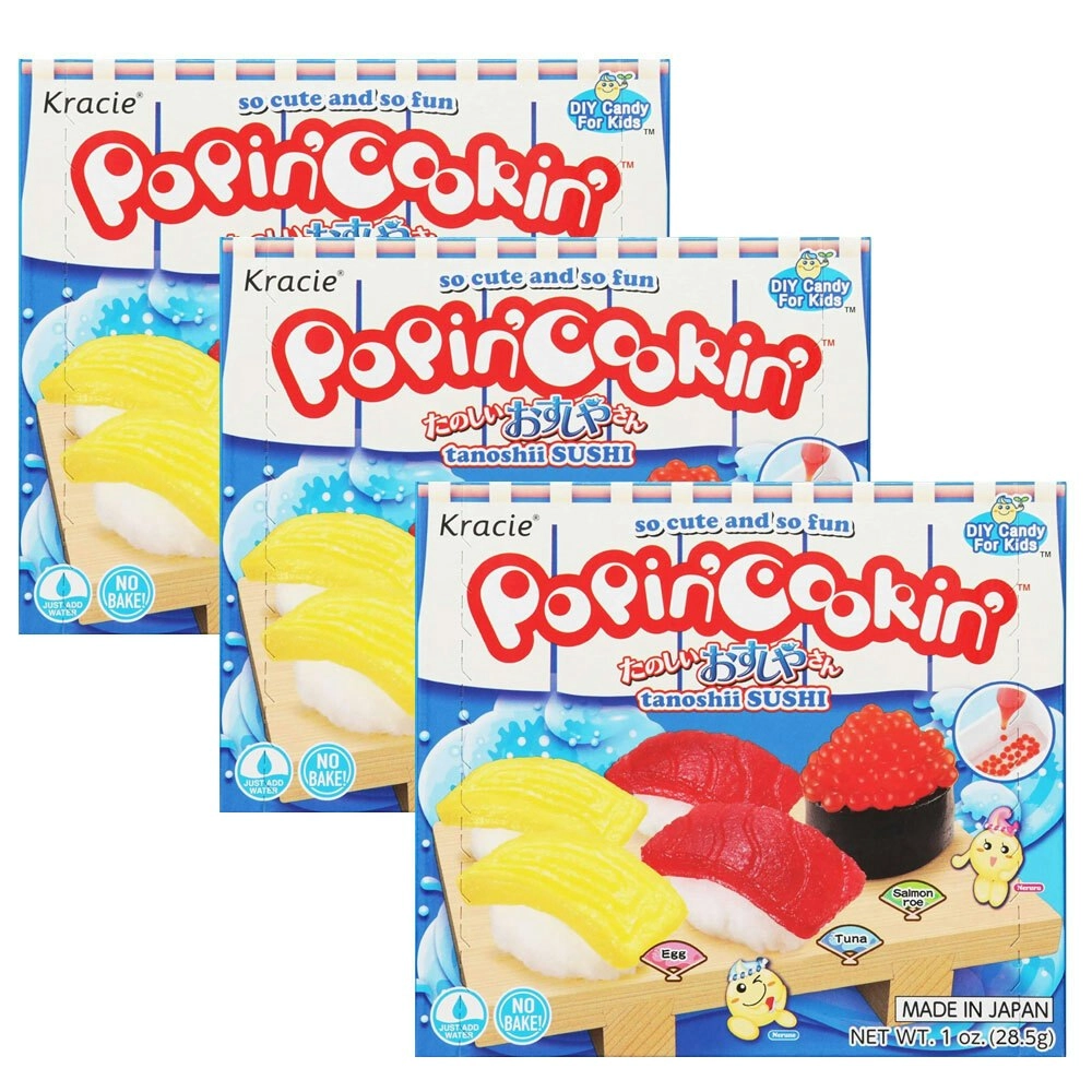 3x Kracie Popin' Cookin' DIY Sushi Japanese Candy Confectionery Sweets Kit