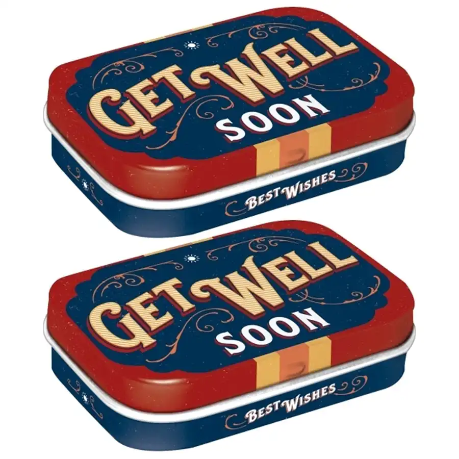 2x Nostalgic Art 6cm Metal Tin Mint Box Get Well Soon Fresh Breath Candy Mints