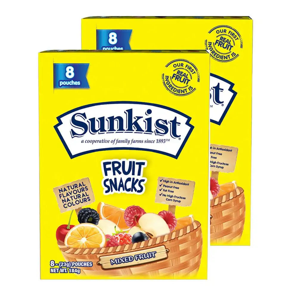 16x Sunkist Mixed Fruit 23g Flavour Chewy Confectionery Candy/Sweet/Lolly/Jelly