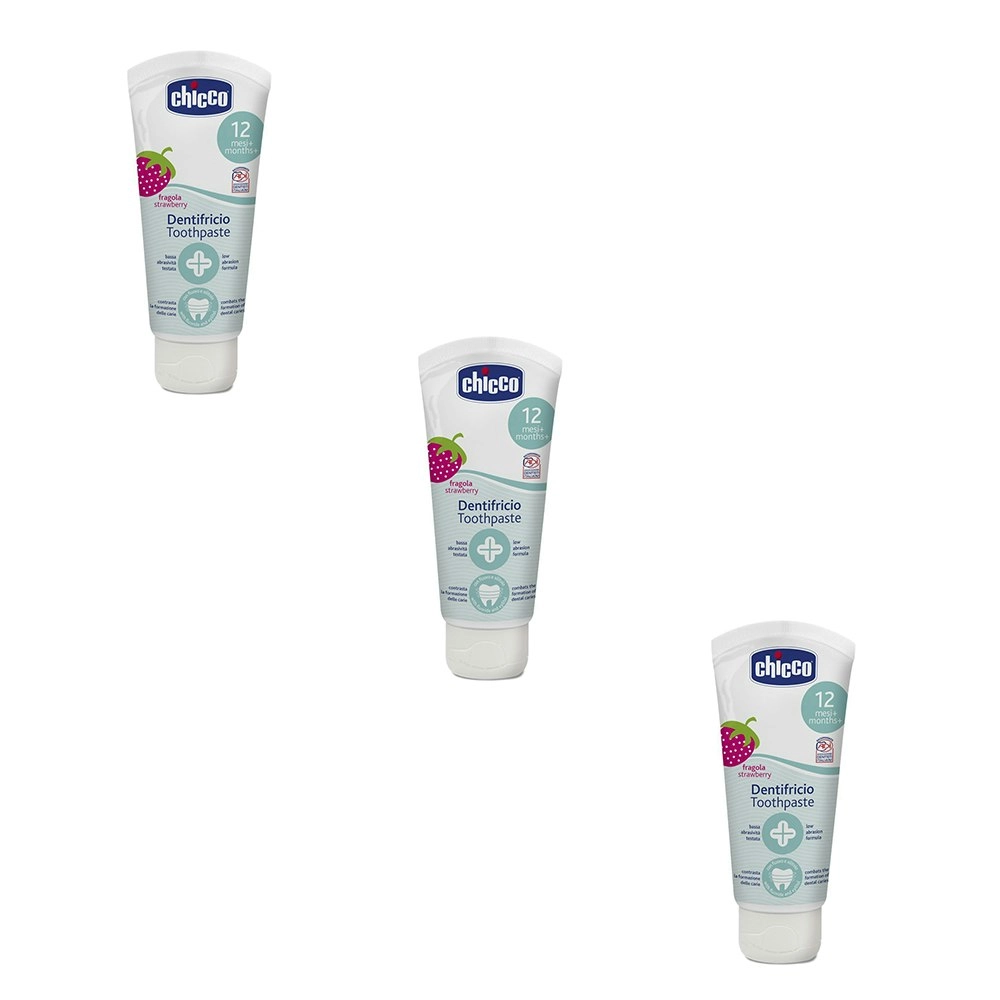 3x Chicco Baby 50ml Toothpaste w/ Flouride Dental Oral Care Strawberry 12m+