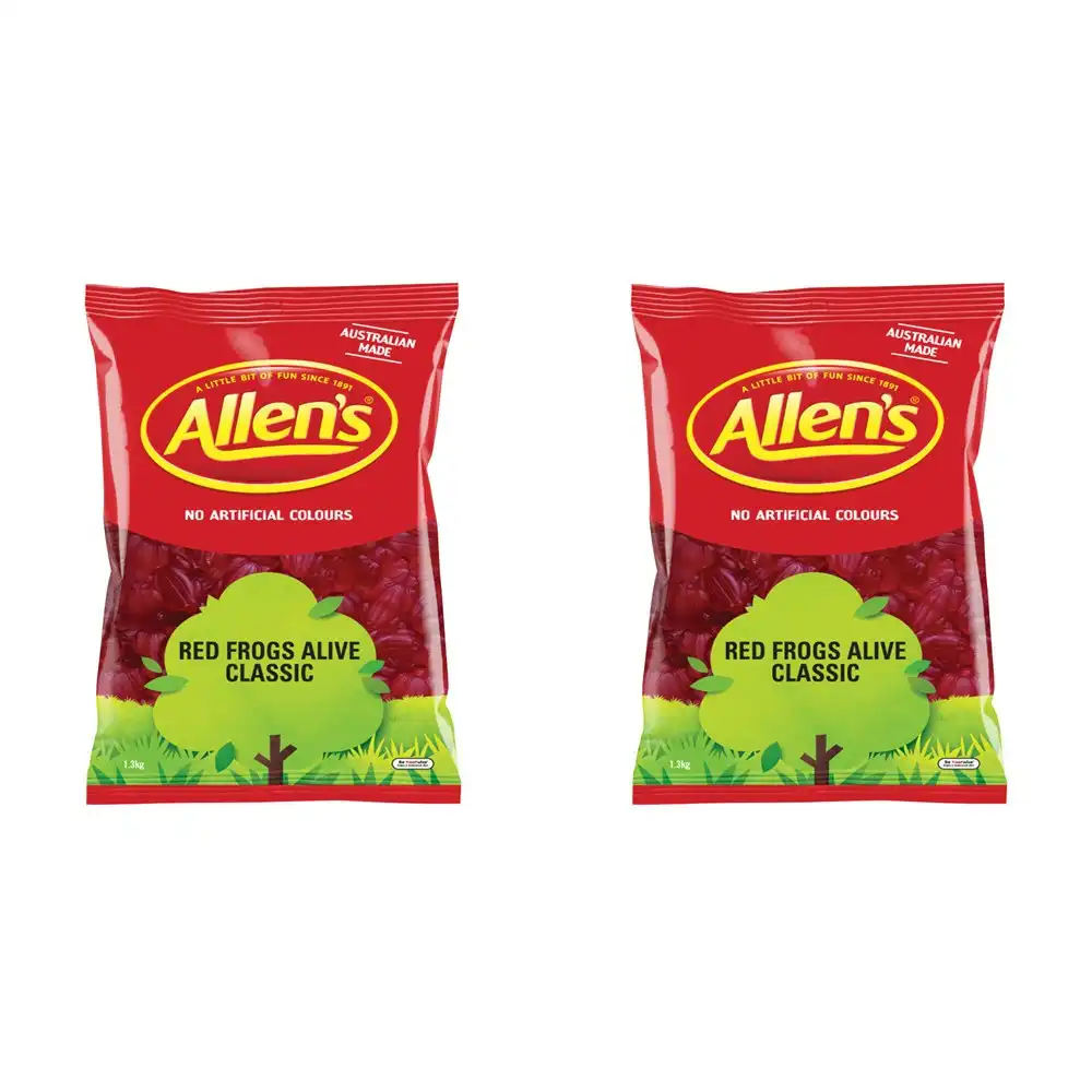 2x Allen's 1.3kg Red Frogs Raspberry Flavoued Chewy Candy/Lollies/Sweets Bag