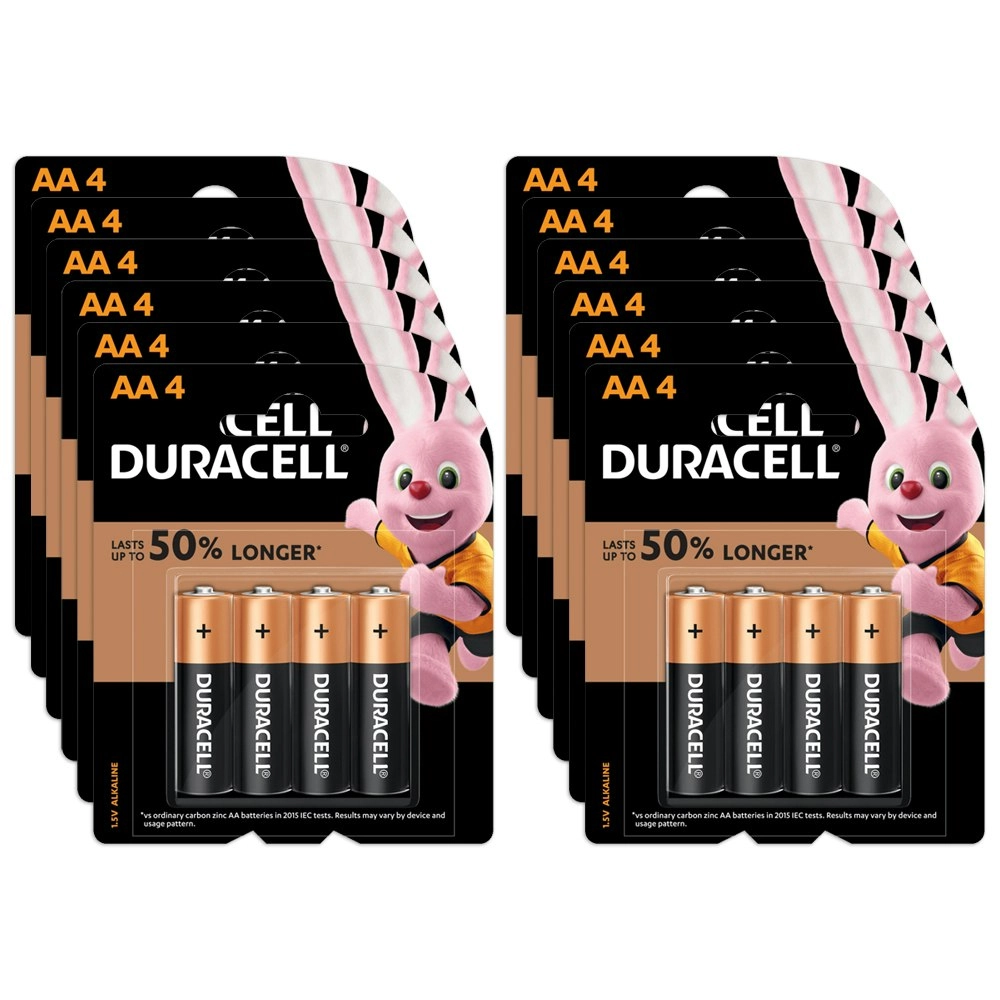 12x 4pc Duracell Coppertop Alkaline AA Size Battery Pack Single Use Batteries