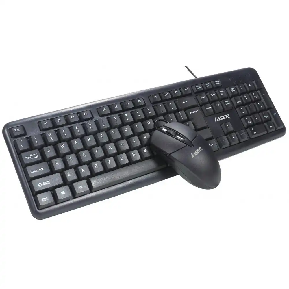 2pc Laser Wired USB-A Office Keyboard & Mouse Combo For PC/Laptop Computer Black