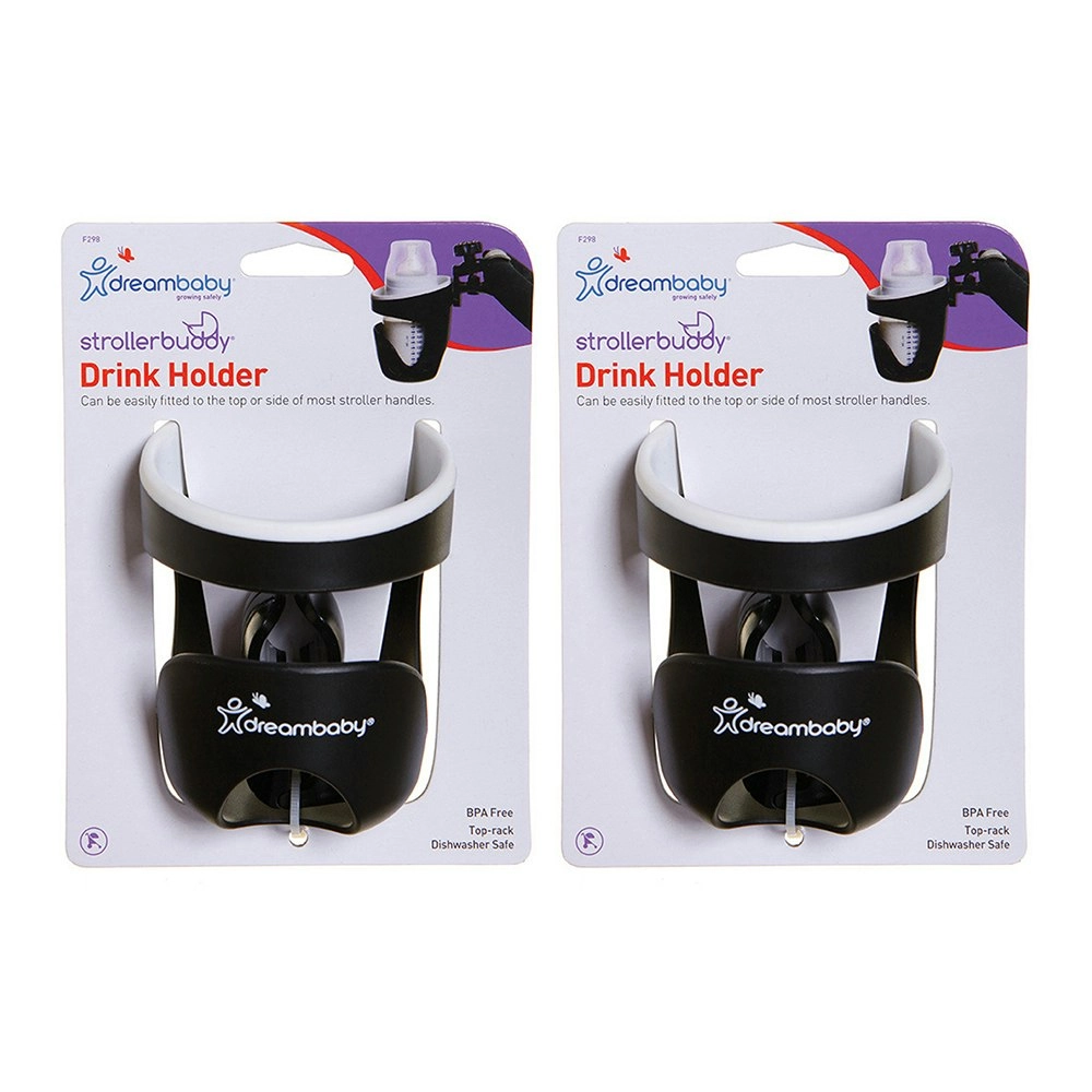 2PK dreambaby Bottle/Sippy Cup Holder w/ Clamp For Stroller/Pram Black/White