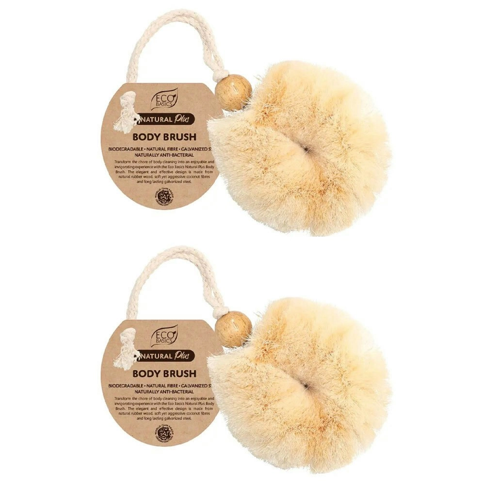 2x Eco Basics Natural Plus Anti-Bacterial Body Care Cleaning Shower Brush