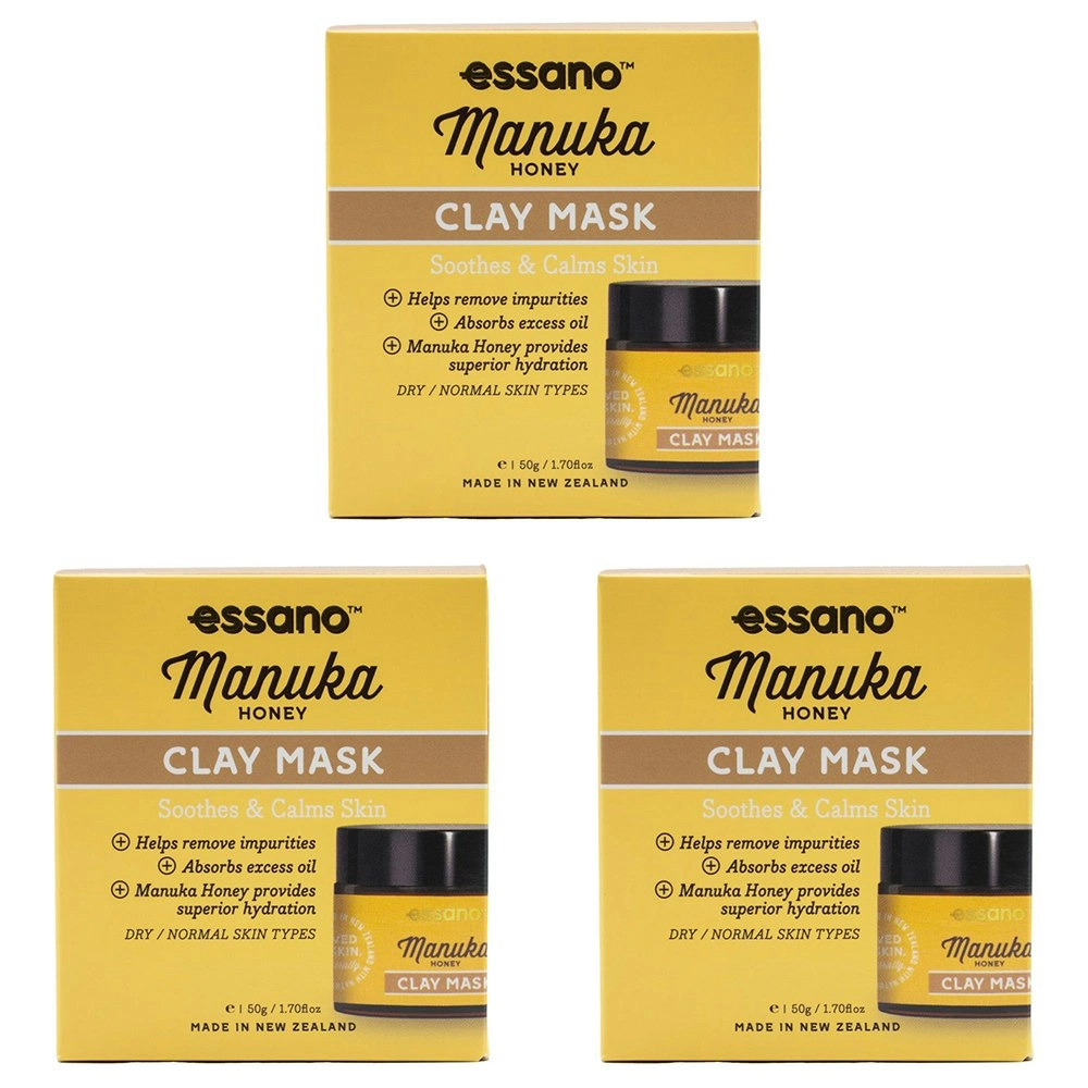 3x Essano Manuka Honey Clay Face Mask Moisturiser For Dry/Normal Skin Type 50g