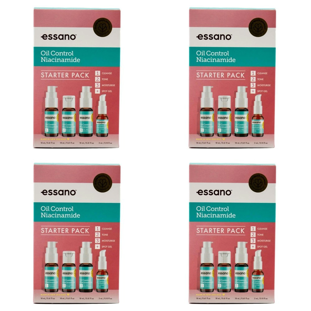 4x 4pc Essano Oil Control Niacinamide Clenser/Moisture Spot Gel Starter Pack