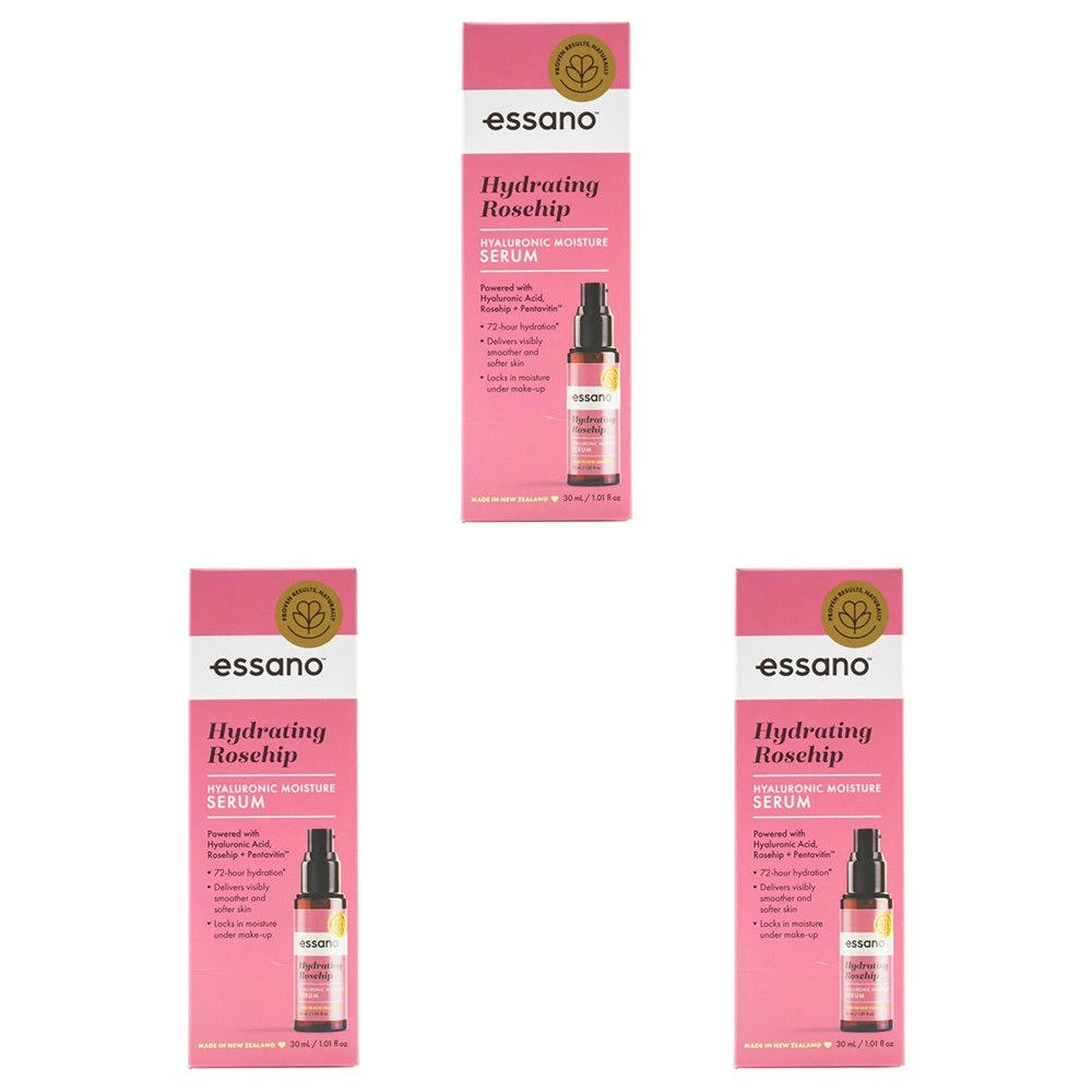 3x Essano Hydrating Rosehip Hyaluronic Moisture Serum Skin/Face Self Care 30ml