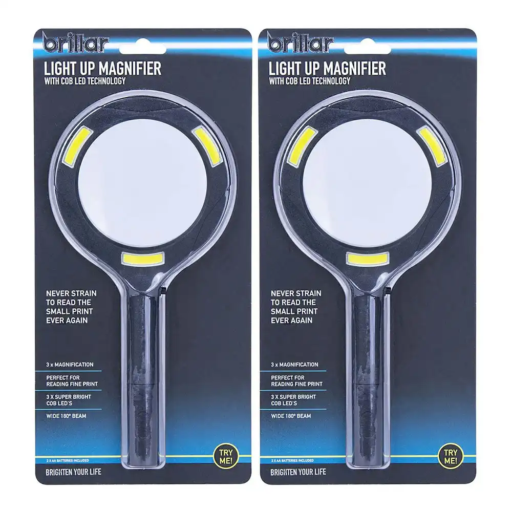 2x Brillar LED Lighted Reading Magnifier Battery Operated Magnifying Glass Asstd