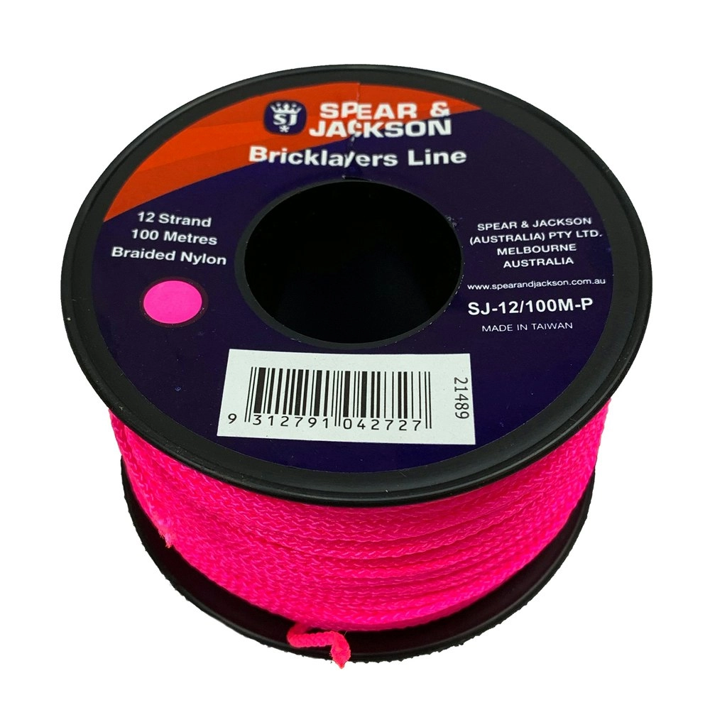 12pc Spear & Jackson 100m Brick Line 12-Strand Nylon Braided String Fluoro Pink