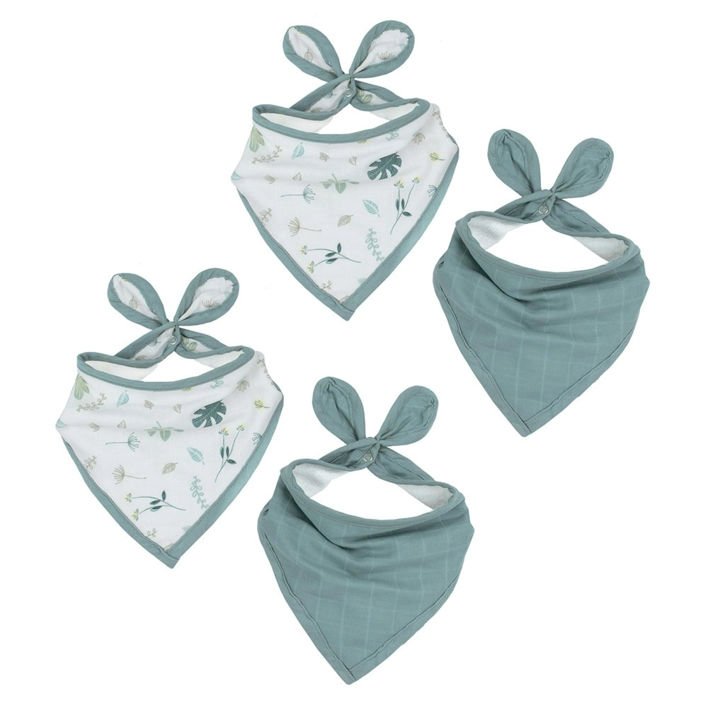 4pc Living Textiles Organic Cotton Muslin Bandana Feeding Bibs Banana Leaf/Teal