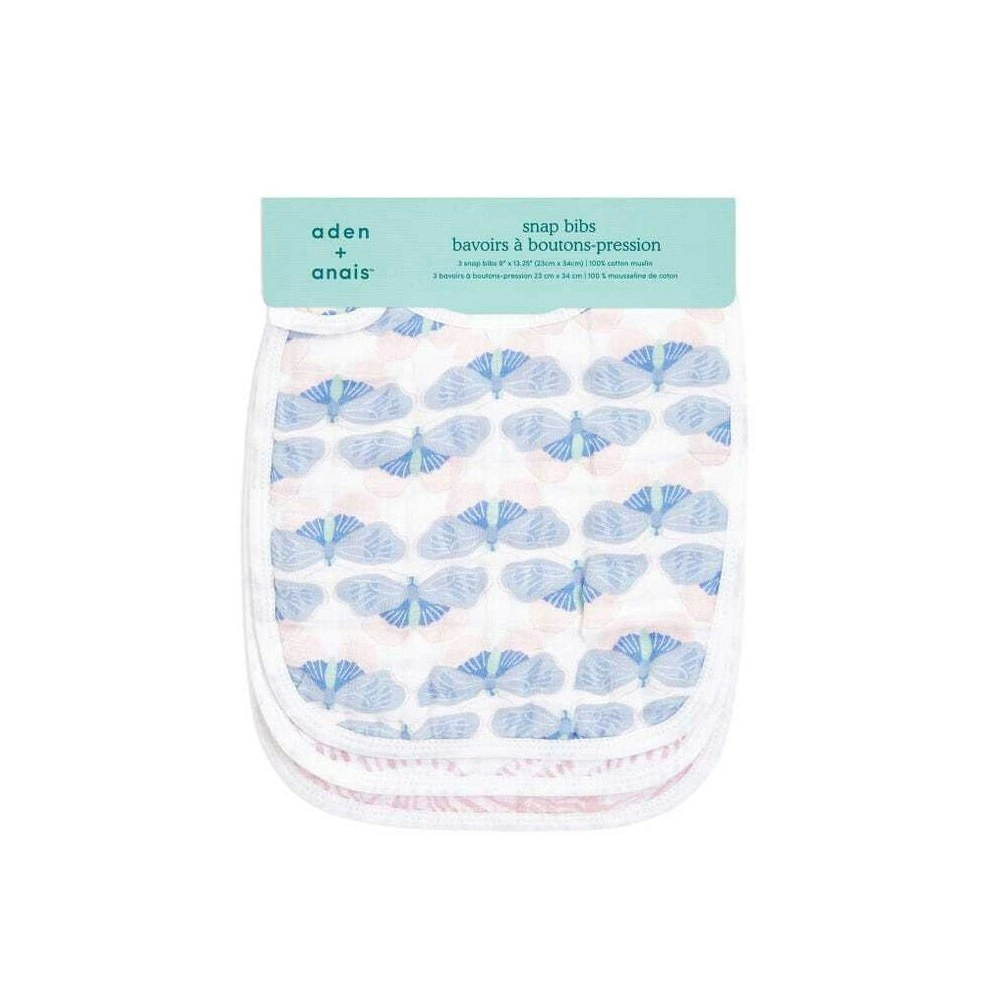 3PK Aden Anais Deco 30.5cm Classic Cotton Baby Feeding Snap Bib Absorbent Cloth