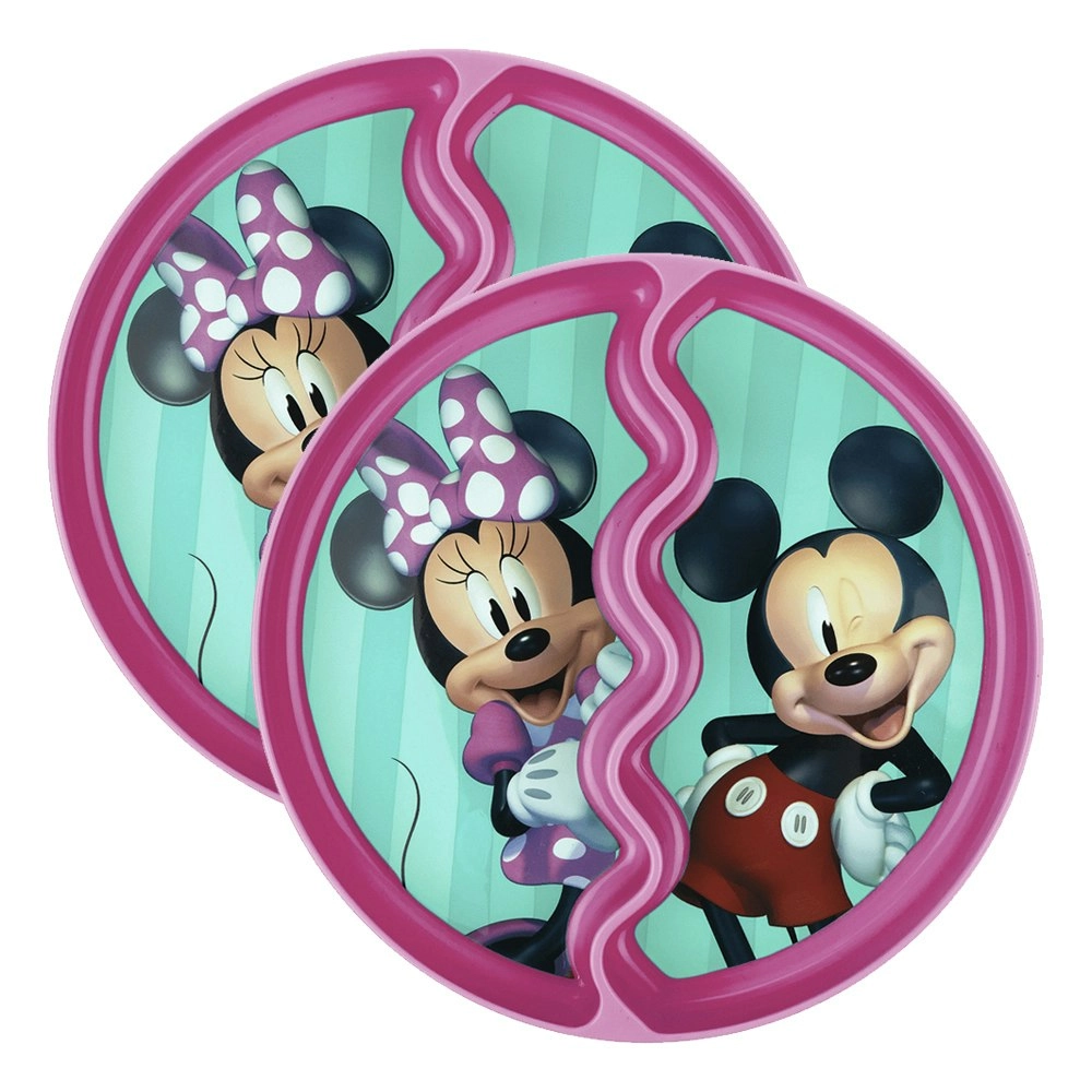 2x Disney Junior Minnie Mouse Children's/Toddler Suction Dinner Plate 12m+ Pink