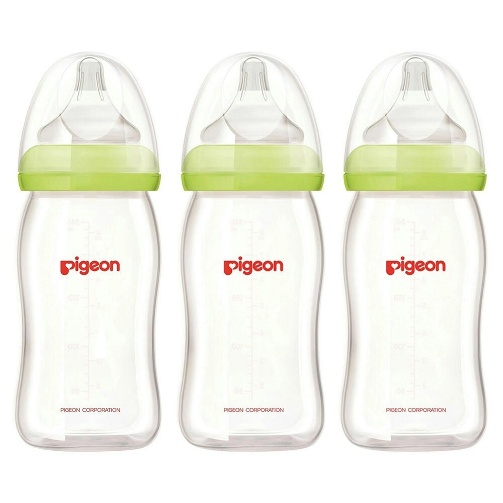 3x PIGEON Softouch Glass Peristaltic Plus Feeding Bottle 160ml SS Teat Baby 0m+