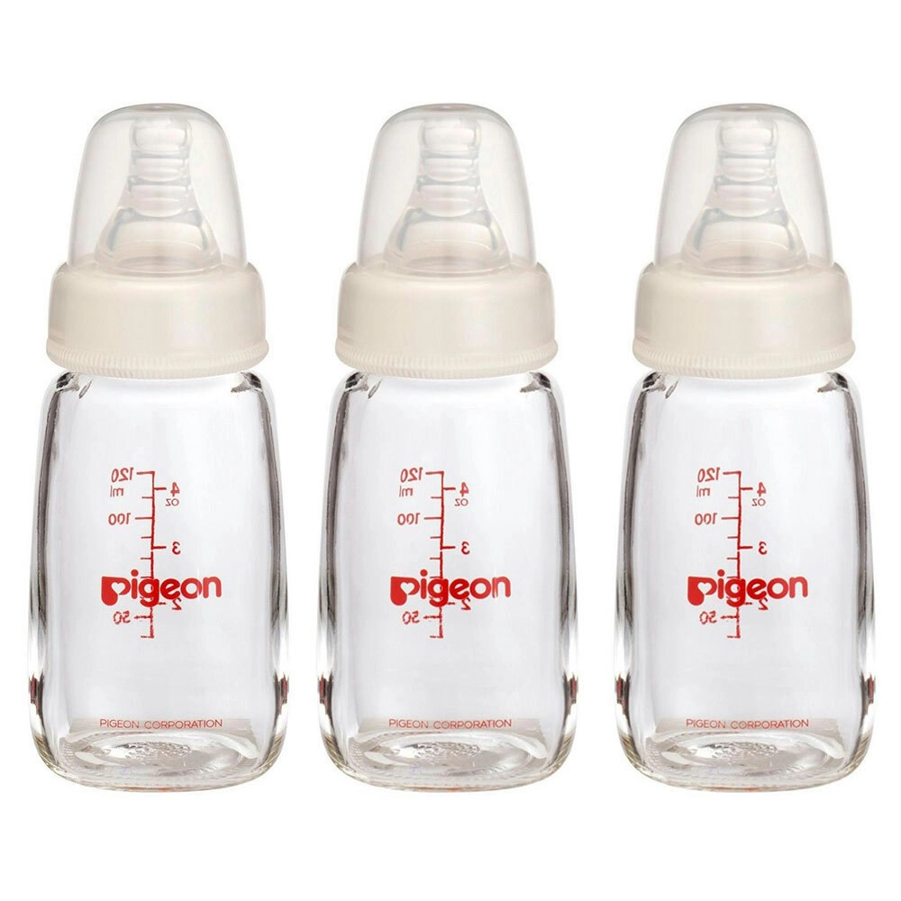 3x PIGEON Slim Neck Peristaltic 120mL Glass Feeding Bottle for Newborn Baby 0m+