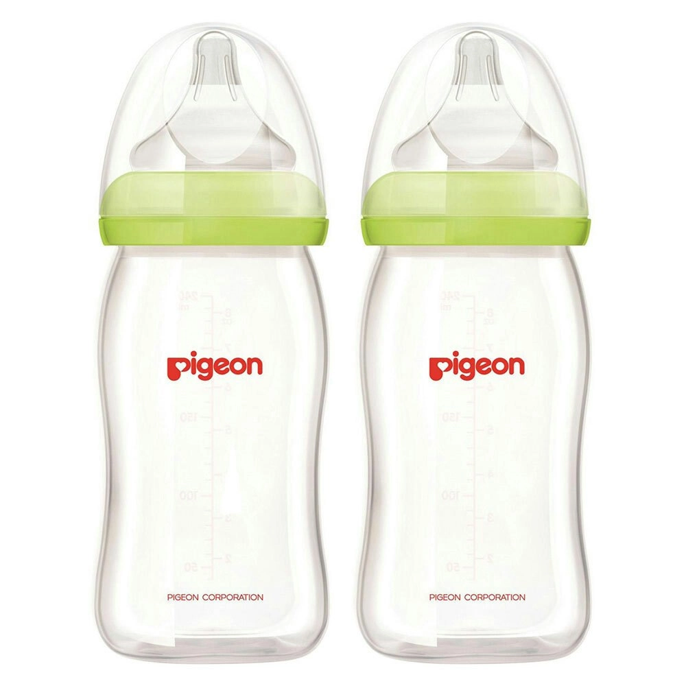 2x PIGEON Softouch Glass Peristaltic Plus Feeding Bottle 160ml SS Teat Baby 0m+