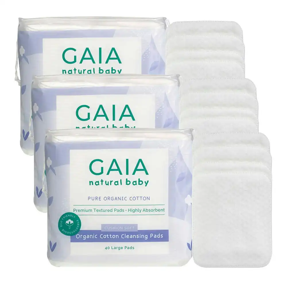 120x Gaia Natural Baby Organic Cotton Cleansing Pads Face/Skin/Body Kids 0m+