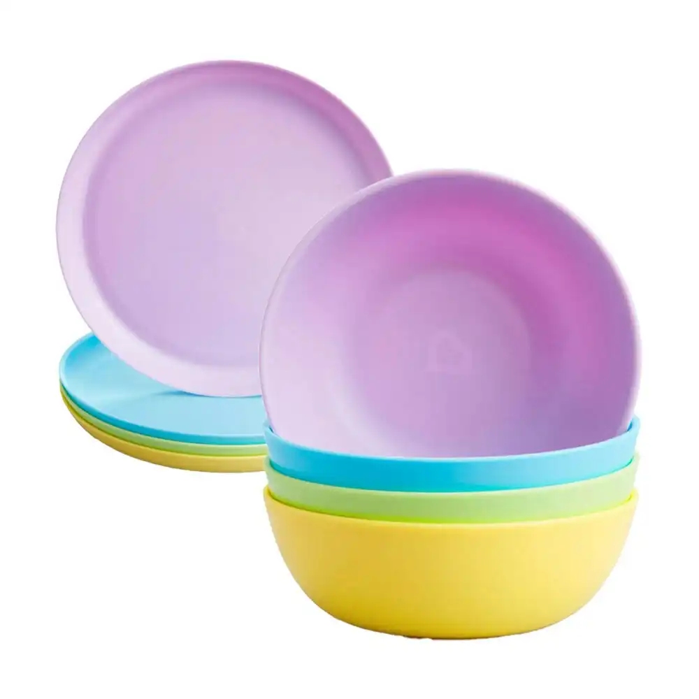 8PC Munchkin BPA-Free Plastic Multi Colourful Assorted Bowl & Plate Set 6M+