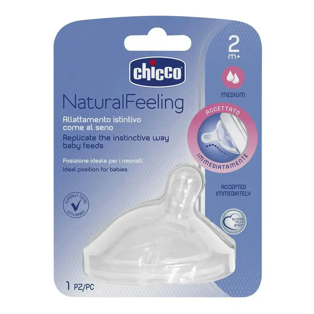 Chicco Nursing NaturalFeeling Medium Flow Silicone Teat Baby/Toddler Feeding 2m+