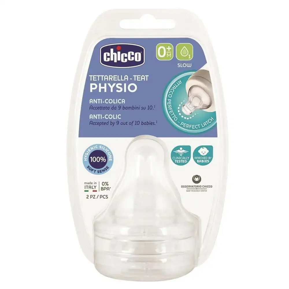 2pc Chicco Nursing Perfect5 Slow Flow Silicone Teat Baby/Toddler Feeding 0m+