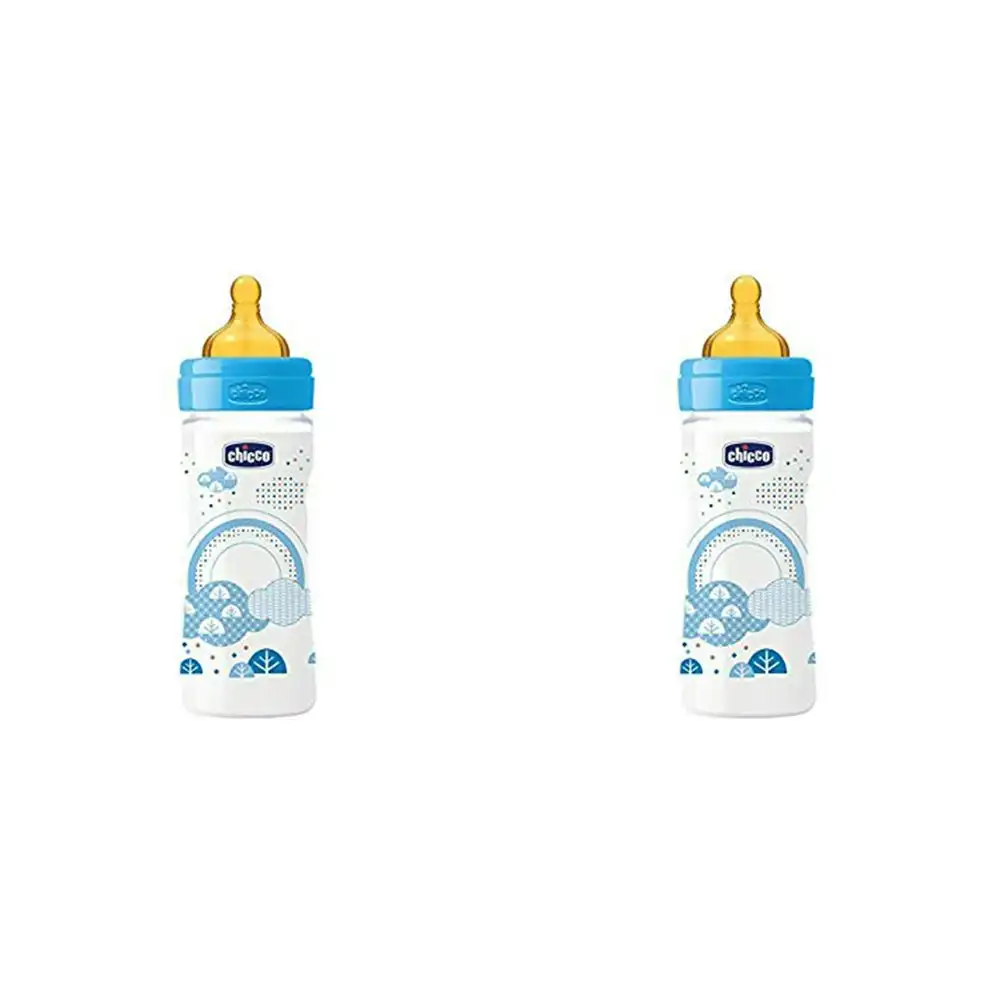 2x Chicco Nursing Baby Well-Being 250ml Feeding Bottle/Anti Colic Teat 2m+ Boy