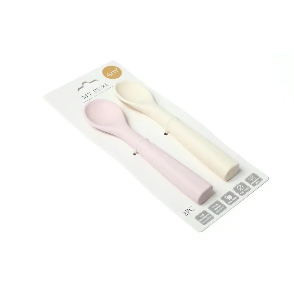 My Pure Silicone Baby/Toddler Feeding Spoon Set - Blush and Pannacotta 4M+