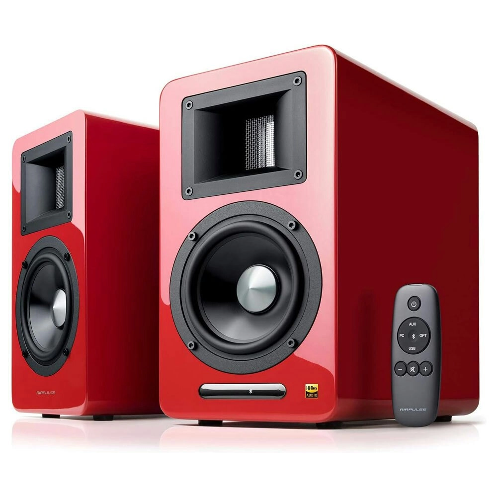 Airpulse A100 Wireless Active Miniature Bookshelf Home Audio Speakers Red