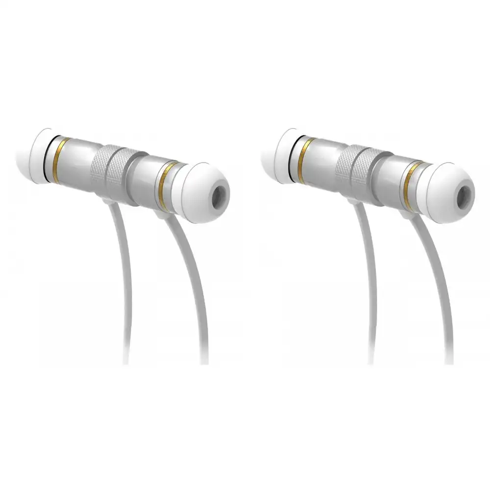 2x Laser Magnetic Wireless BT Sports In-Ear Earphones w/ In-Line Control White