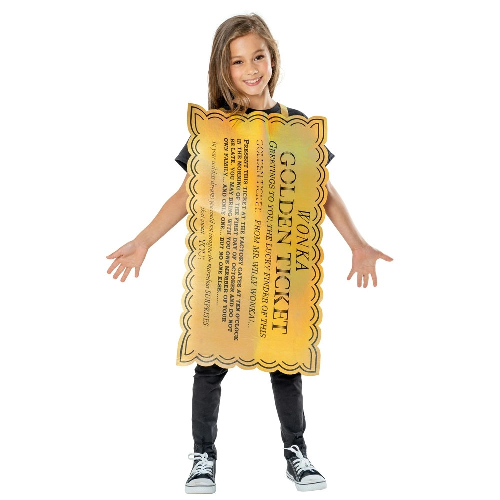 Willy Wonka Size 5-8y Golden Ticket Tabard Kids Dress-up Cosplay Costume Party