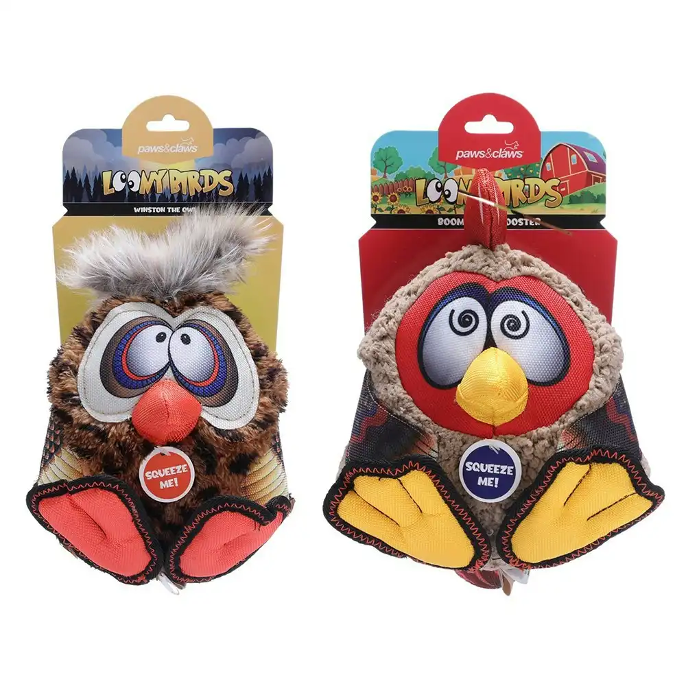 2x Paws & Claws Loony Birds Plush/Soft Pet/Dog Play/Interactive Toy 17.5cm Asstd