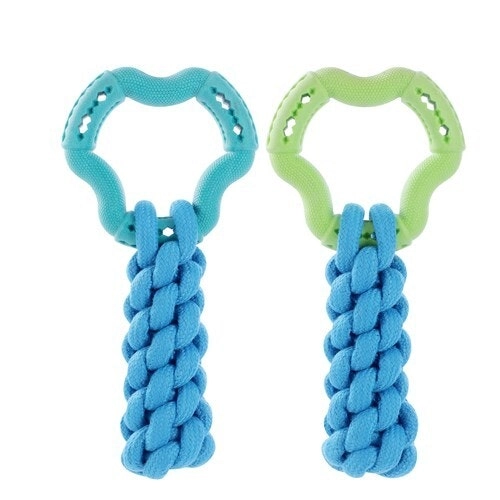 2x Paws & Claws Fetch N' Play Ring + Rope Tugger Dog/Pet Toy Assorted 24x12x6cm