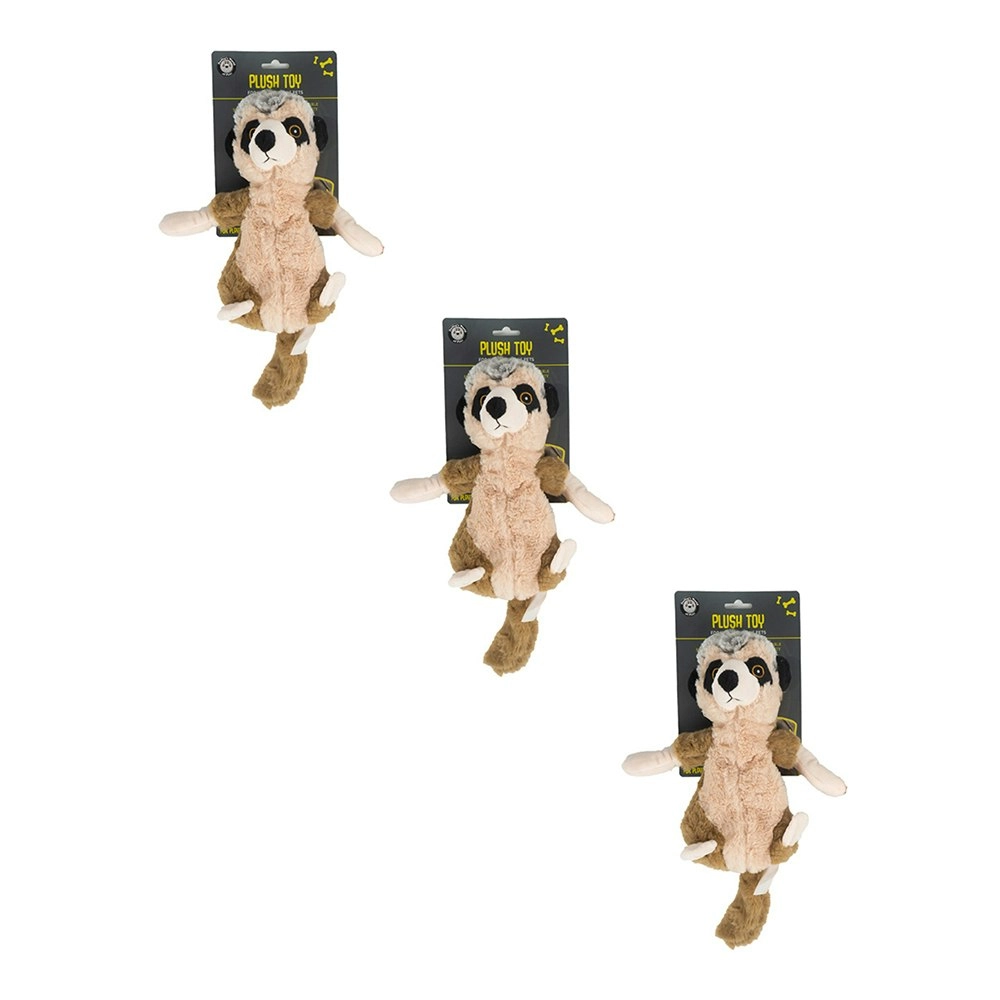 3x Dudley's World Of Pets Plush Meerkat Toy with Squeaker Dog/Pet Toy Assorted