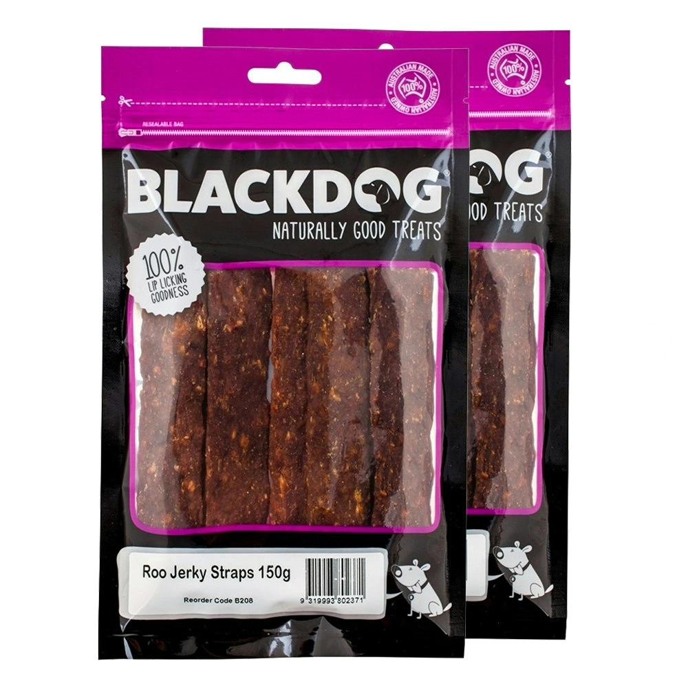 2x Blackdog Pet Chewy Low Fat/Salt Kangaroo Meat Jerky Straps Dog Treats/Snacks