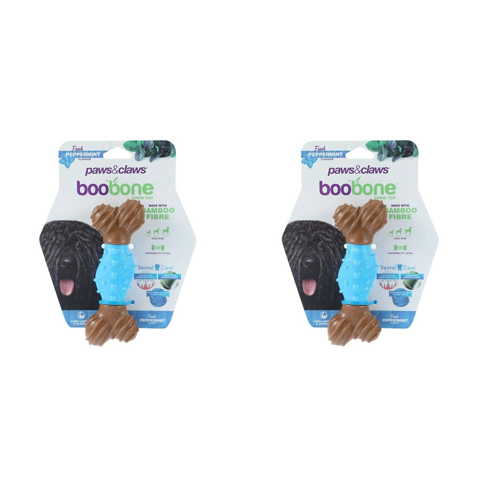 2x Paws & Claws BooBone 15cm Bamboo Fibre Dental Dog Chew Treat/Toy Peppermint