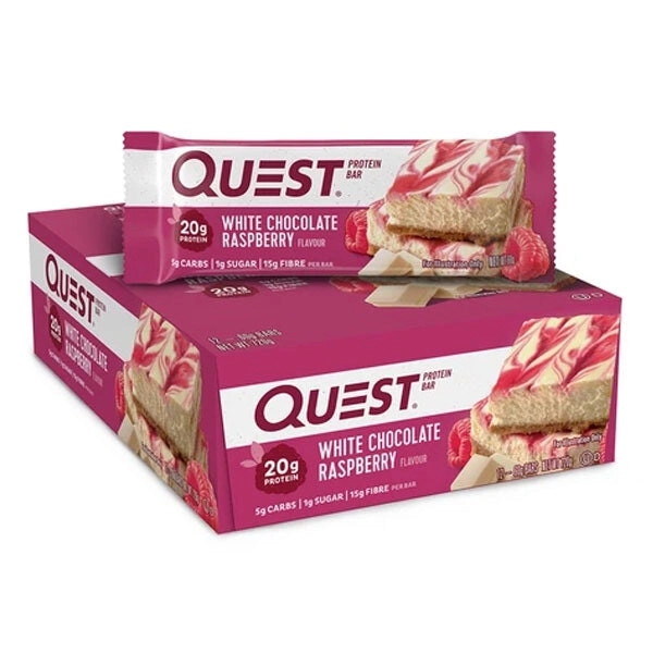 12pc Quest 60g Protein Bar Healthy Gym Treat Caramel White Chocolate Raspberry