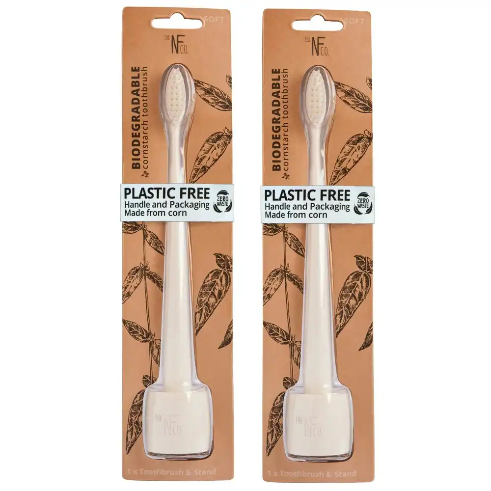 2x Nfco Bio Soft-Bristles Toothbrush w/Stand Oral Hygiene Care Ivory Desert